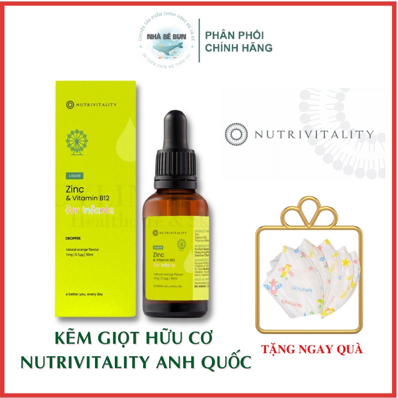 Kẽm Nutrivitality Zinc Vitamin B12 - 30ml Anh Quốc - Bổ sung kẽm & Vitamin B12 cho bé