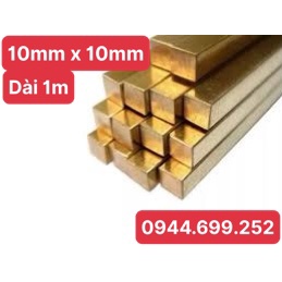 Đồng vàng đặc, vuông 10mm x 10mm,  Dài 1m