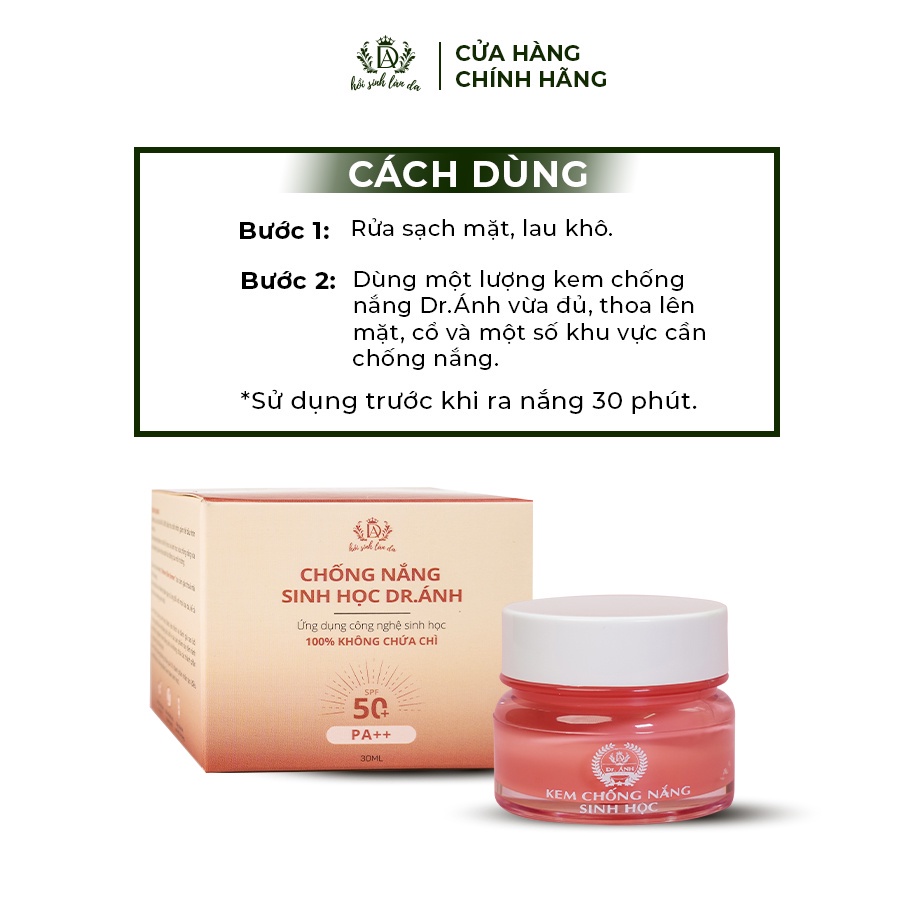 Kem chống nắng sinh học Dr.Ánh dành cho da mặt 30ml SPF 50+