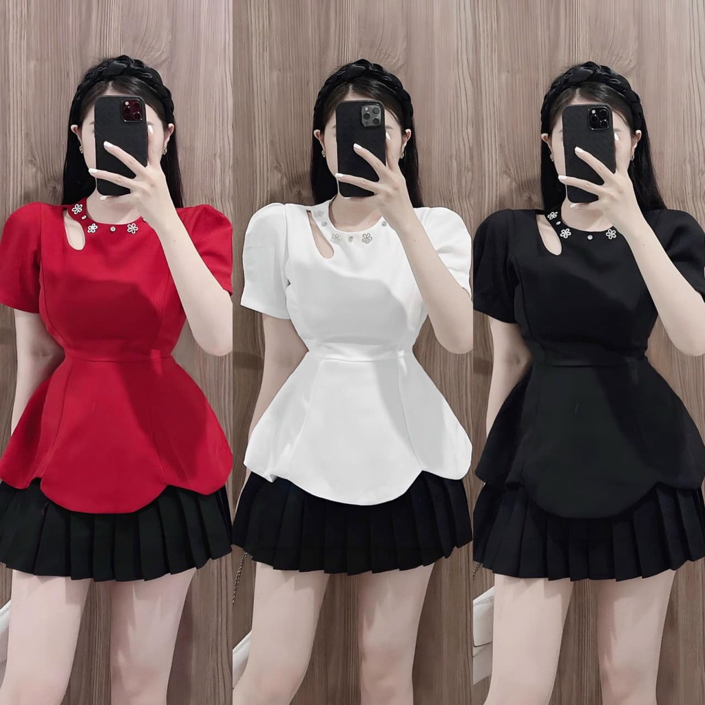 Sét áo tuyết mưa giọt lệ đính hoa đá + chân váy xép ly(kèm ảnh thật)