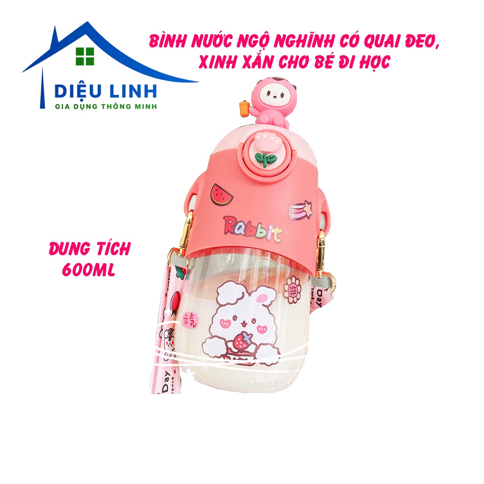 Bình Nước Loại Đẹp Ngộ Nghĩnh Có Quai Đeo, Bình Nước Xinh Xắn Cho Bé Đi Học DUNG TÍCH 600ML dieulinhshop