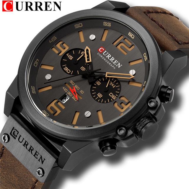 Đồng Hồ Quartz CURREN Chống Thấm Nước Với Dây Đeo Da Màu Đỏ 8314 XL