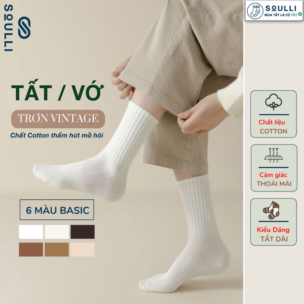 Tất trơn cổ cao nam nữ, vớ nam nữ đơn giản phong cách basic Vintage Hàn Quốc SOULLI TC-300, ôm chân, thấm hút mồ hôi
