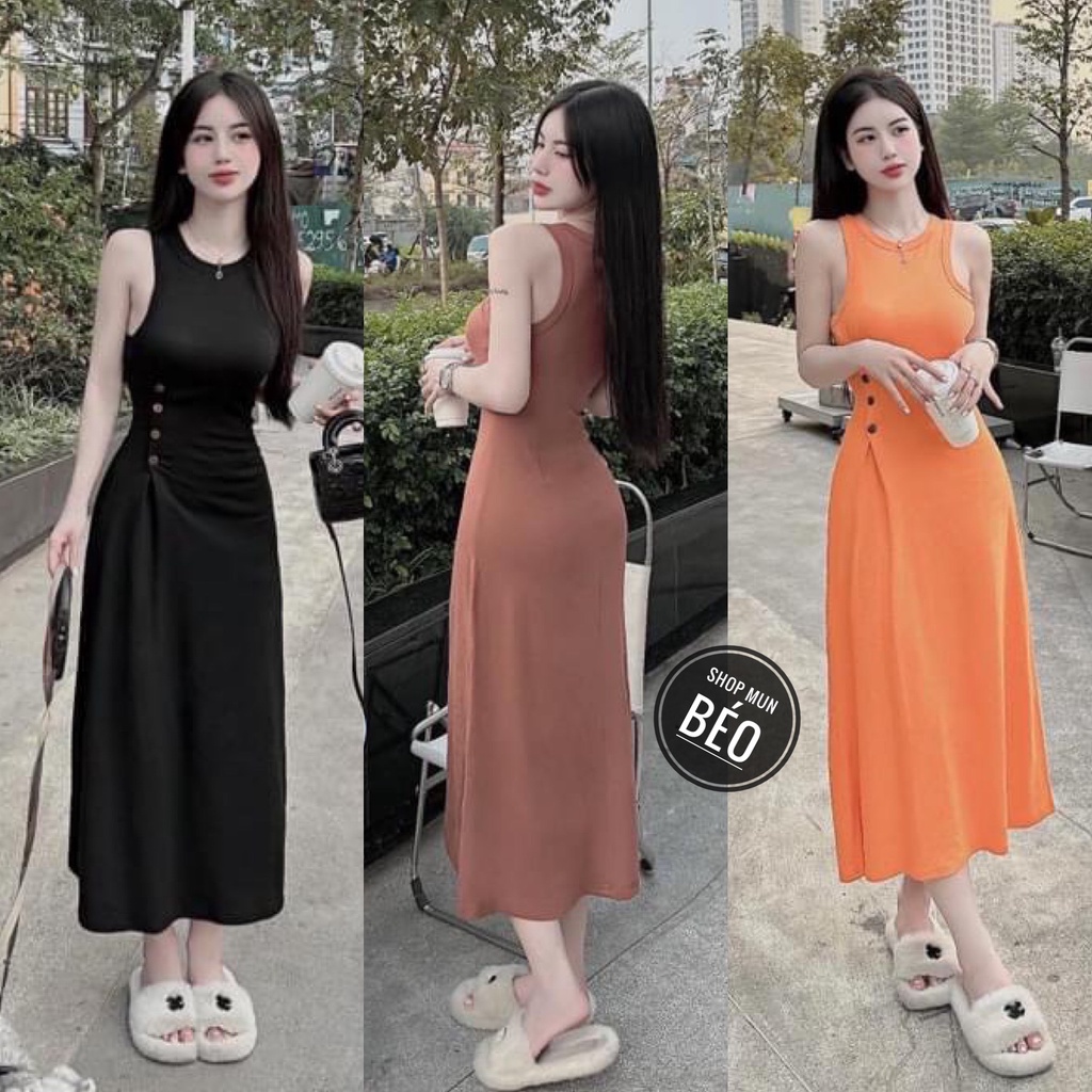 Đầm Sát Nách Phom Dài Dáng Xoè Phối Nút Chất Thun Dẻo Co Giãn Thích Hợp Mặc Đi Làm Đi Chơi Phù Hợp Với Mọi Phong Cách