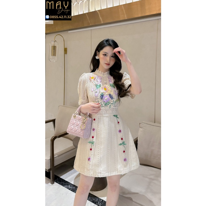 Đầm Thiết Kế CH-4 Chất Liệu Vải Ren Sợi Cao Cấp Thêu 3D - Đầm Dự Tiệc Sang Trọng Đủ Size SMLXL