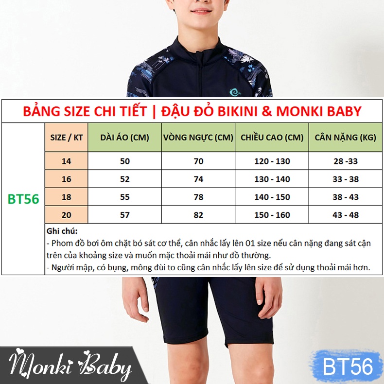 Bộ đồ bơi dài tay size đại cho bé trai, áo dài tay chống nắng có khoá kéo phía trước, cỡ lớn từ 28-48kg, chất đẹp | BT56