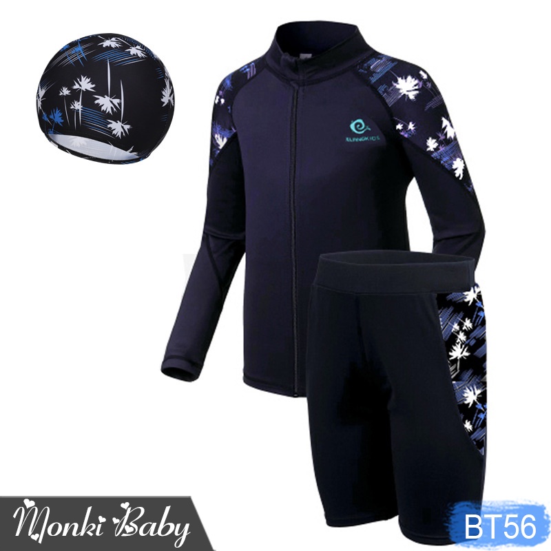 Bộ đồ bơi dài tay size đại cho bé trai, áo dài tay chống nắng có khoá kéo phía trước, cỡ lớn từ 28-48kg, chất đẹp | BT56