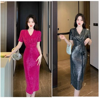 Đầm body kim sa phối nơ dự tiệc sang trọng - Mua đầm ôm đi chơi