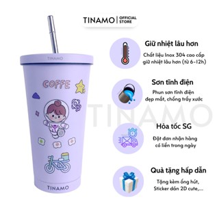 Ly giữ nhiệt Pastel Inox 304 cao cấp TINAMO, Tặng kèm sticker dán 2D