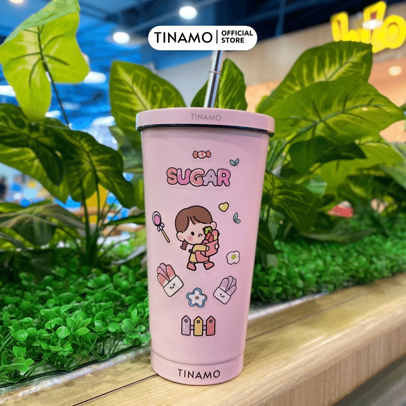 Ly giữ nhiệt Pastel Inox 304 cao cấp TINAMO, Tặng kèm sticker dán 2D