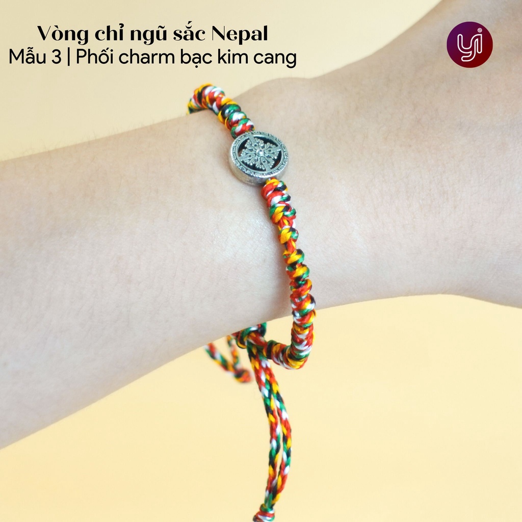 Vòng tay chỉ ngũ sắc mix charm chuỳ, tăng bình an cát tường