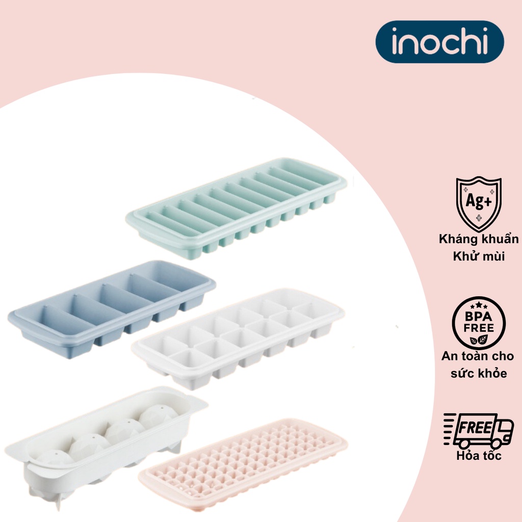 Khay làm đá viên có nắp đậy kèm hộp đựng thông minh Inochi Kari Nhật Bản, khuôn tròn, nhiều hình làm thạch Vapu HCM