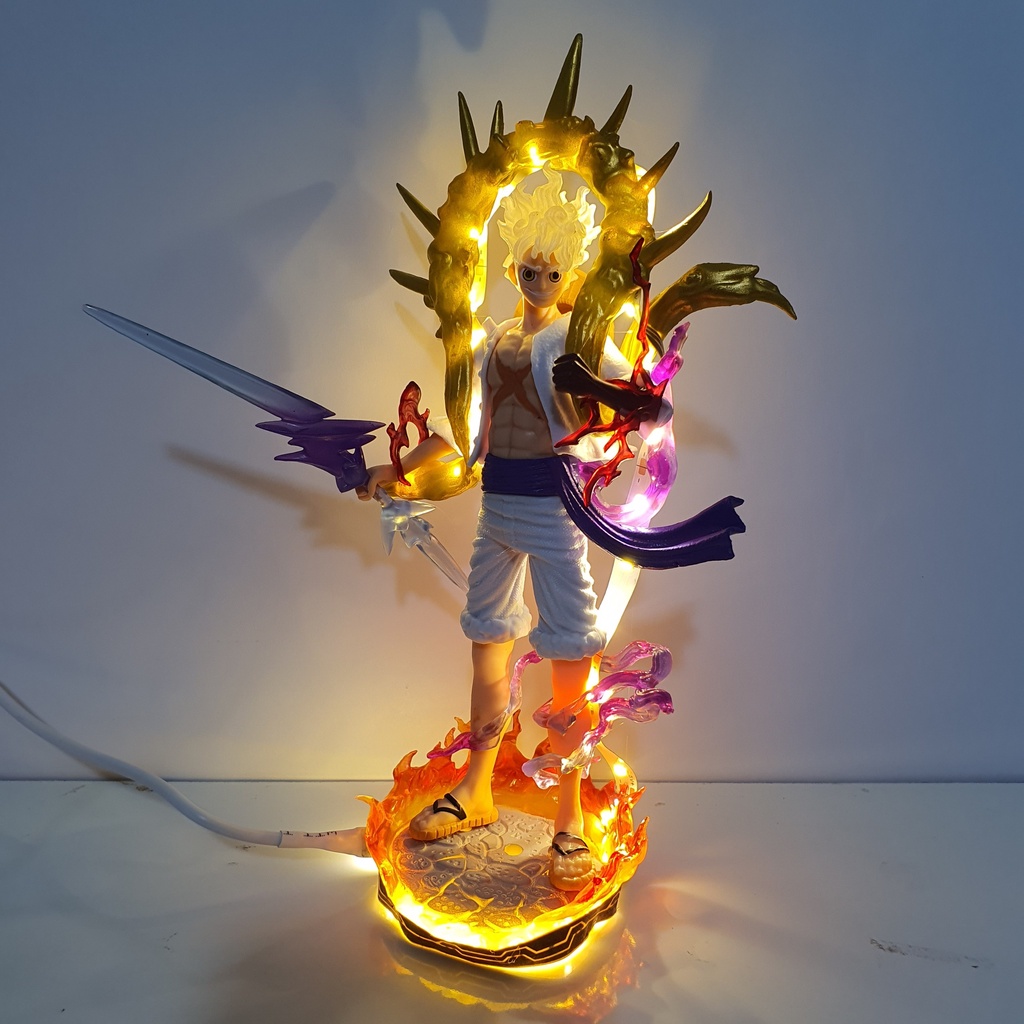 Mô hình Luffy Gear 5 CÓ BẢN LED, Nika Thần Mặt Trời mới, Đế Lửa Siêu Đẹp, cao 20-22cm - Onepiece