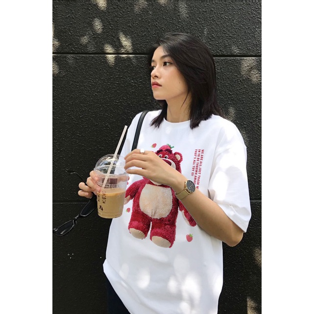 Áo Thun Gấu Dâu Lotso Ver 2- B&W Studio Strawberry Bear, Vải Cotton Dày Dặn, Form Áo Rộng Size S-XL, Mã Lotso ver2