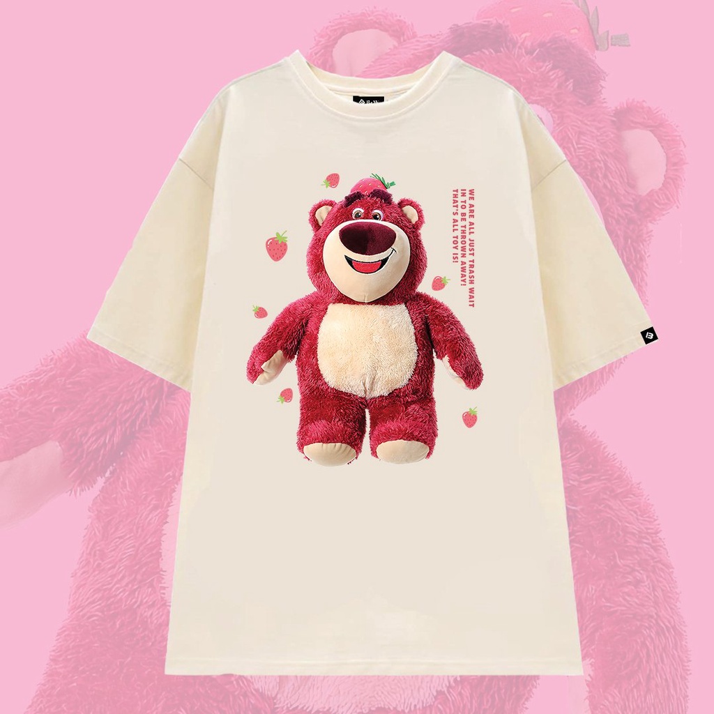 Áo Thun Gấu Dâu Lotso Ver 2- B&W Studio Strawberry Bear, Vải Cotton Dày Dặn, Form Áo Rộng Size S-XL, Mã Lotso ver2