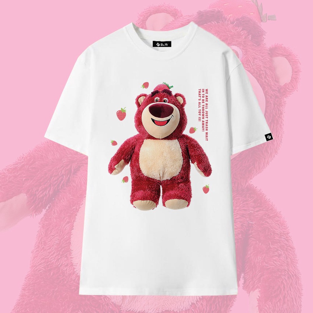 Áo Thun Gấu Dâu Lotso Ver 2- B&W Studio Strawberry Bear, Vải Cotton Dày Dặn, Form Áo Rộng Size S-XL, Mã Lotso ver2
