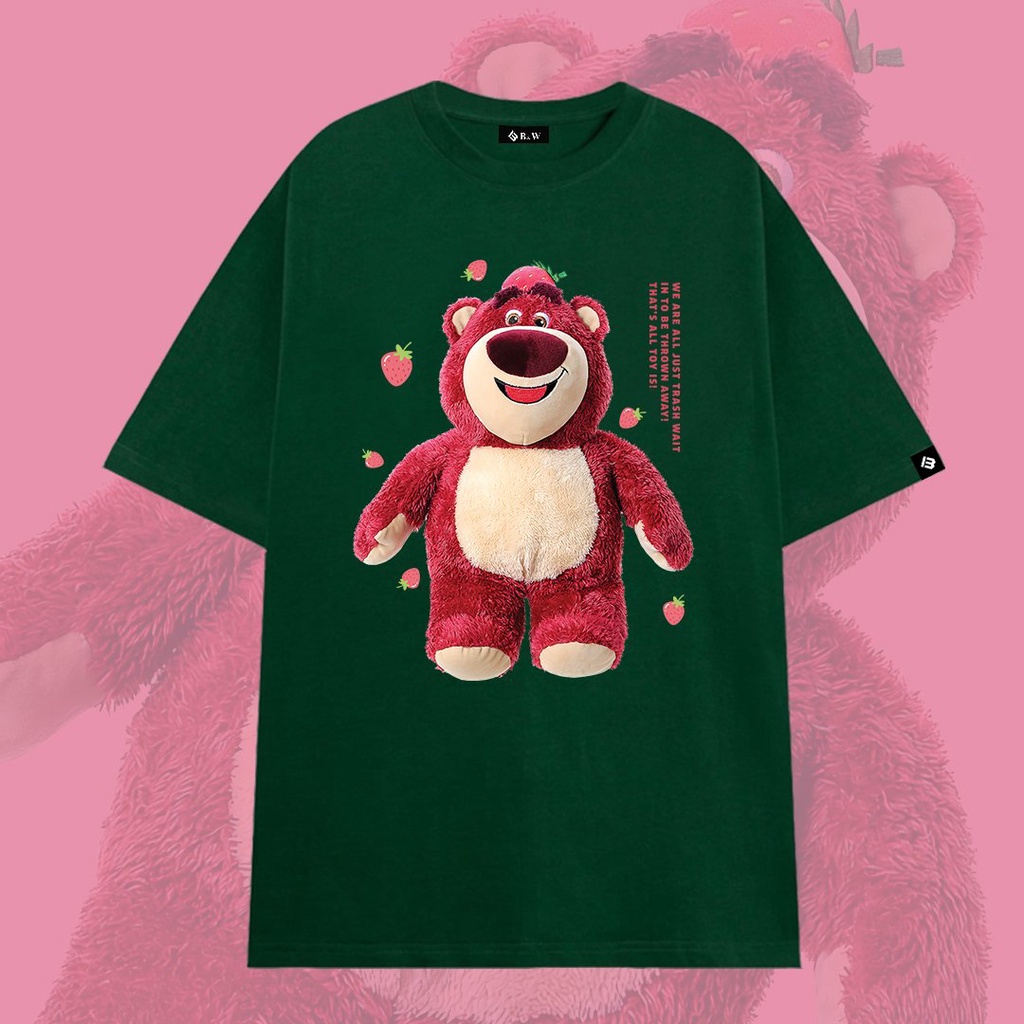Áo Thun Gấu Dâu Lotso Ver 2- B&W Studio Strawberry Bear, Vải Cotton Dày Dặn, Form Áo Rộng Size S-XL, Mã Lotso ver2