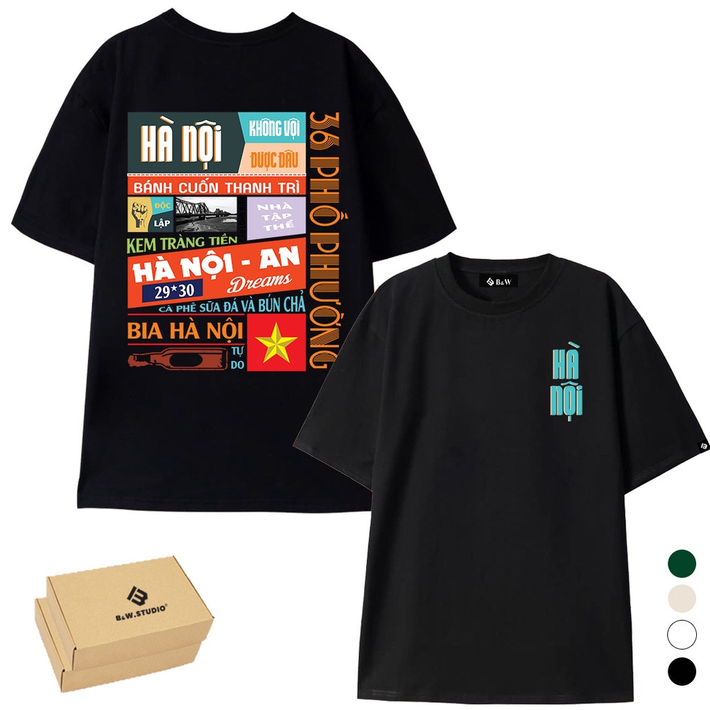 Áo Thun Hà Nội - B&W Studio, Áo 63 Tỉnh Thành, Chất Liệu 100% Cotton, 4 Màu Trắng Đen Xanh Be, Form Rộng Size M-2XL