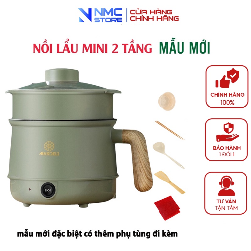 Nồi lẩu mini đa năng 2 tầng cán gỗ mới 2023 kèm quà tặng , ca nấu mì hàn quốc có xưởng hấp bảo hành 6 tháng 1 đổi 1