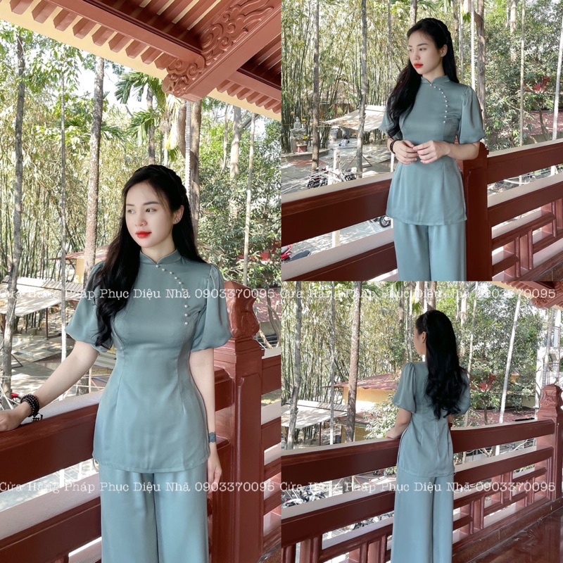 Bộ Lam Tay Phồng Vải Lụa