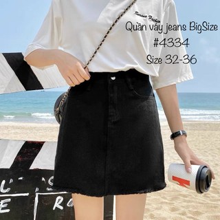 Chân váy jean đen tua lai bigsize nữ, có quần trong lưng cao, co giãn