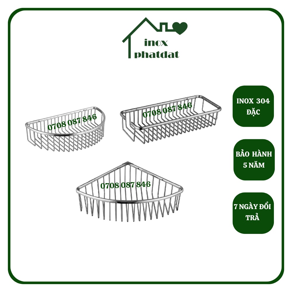 Kệ góc nhà tắm treo tường Inox 304 PHÁT ĐẠT, kệ gia vị nhà bếp, giá để xà bông phòng tắm (SP050.051.063)