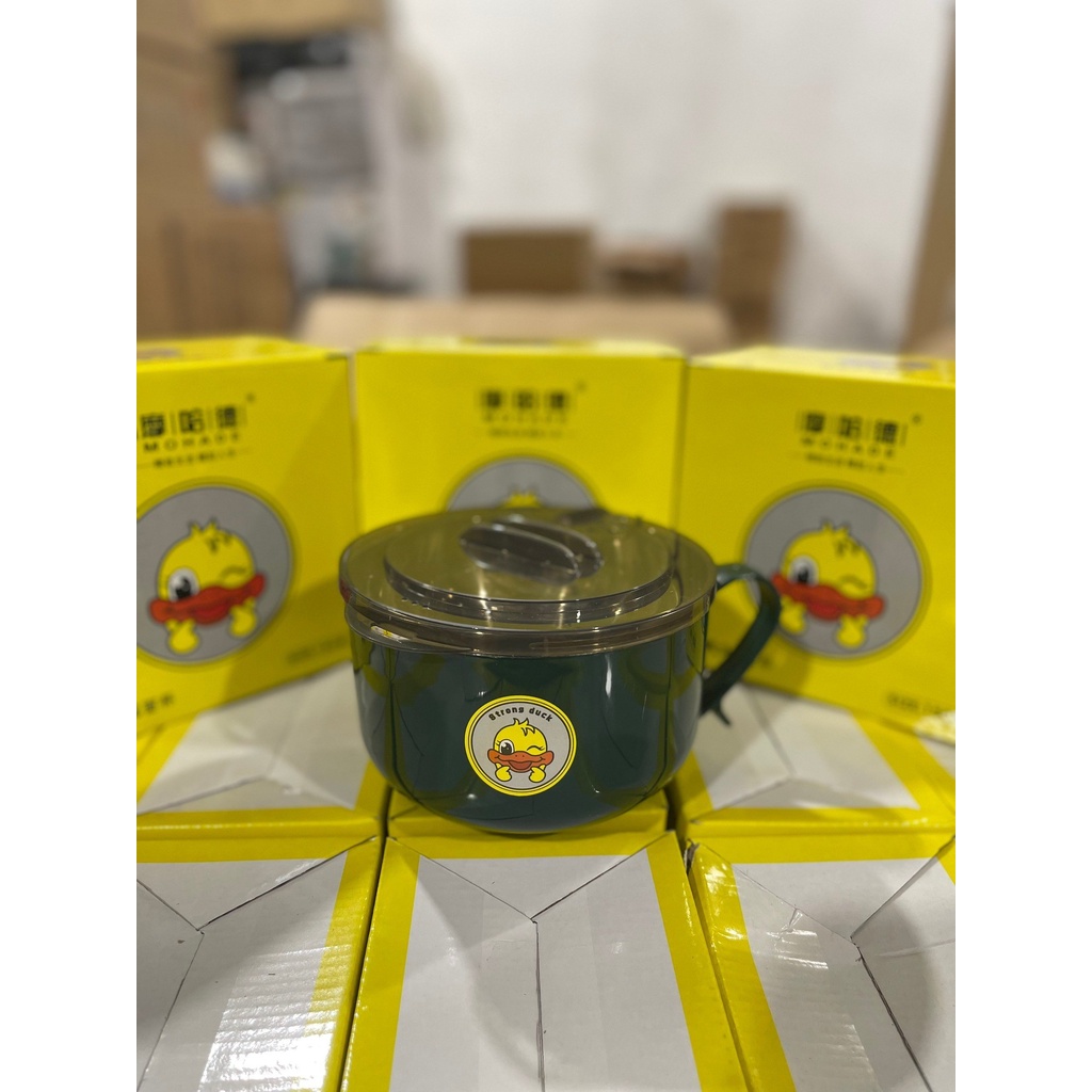 Bát Ăn Mỳ Vịt Vàng Inox Giữ Nhiệt Có Nắp Đậy Cao Cấp