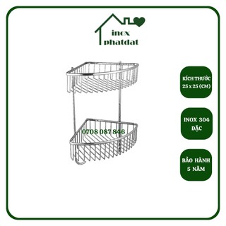 Kệ góc nhà tắm 2 tầng treo tường PHÁT ĐẠT Inox 304, kệ để đồ xà bông, giá để xà phòng phòng tắm (SP057)