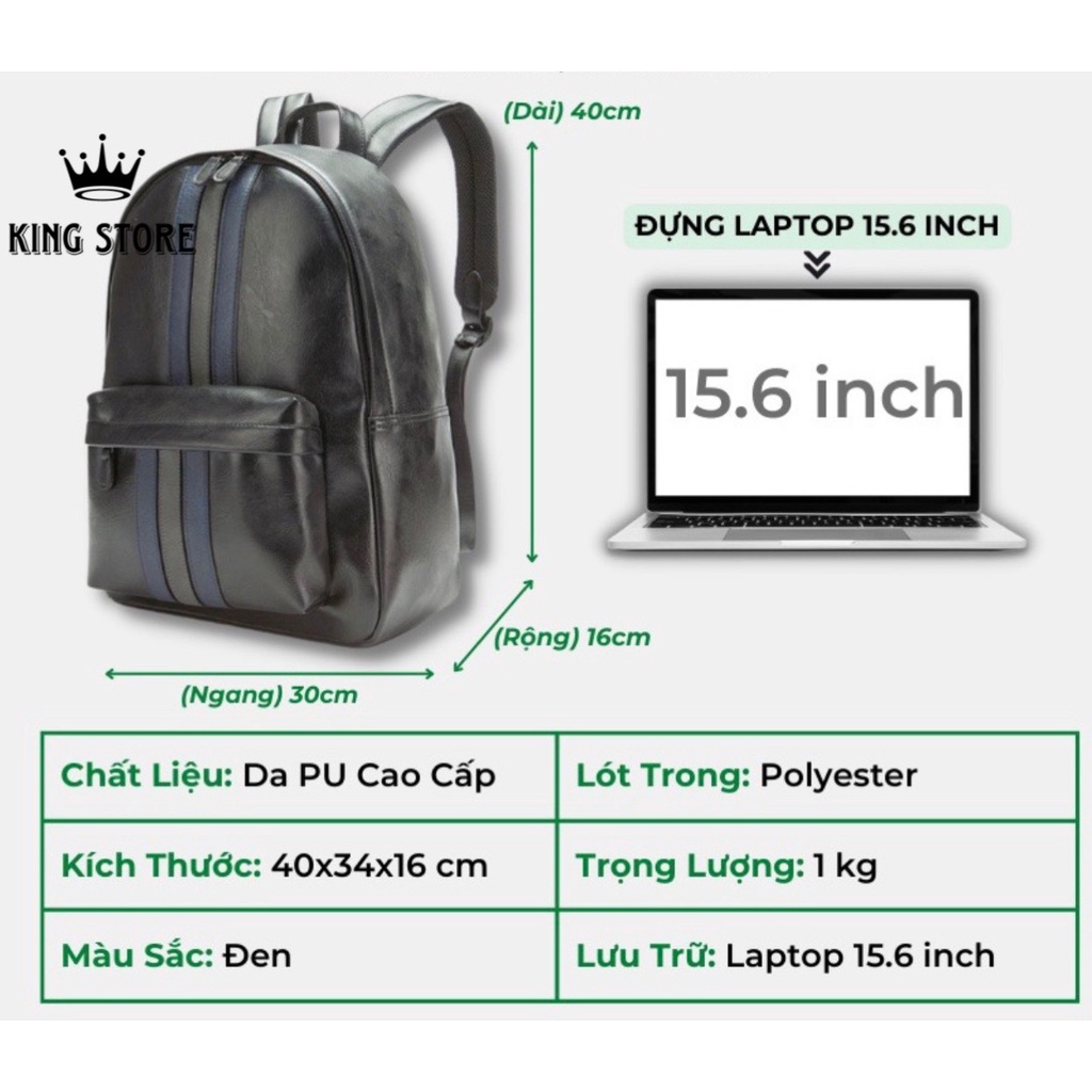 Balo da thời trang nam nữ da PU cao cấp chống thấm nước cặp đi học đi chơi ulzzang balo đựng laptop 15.6 in