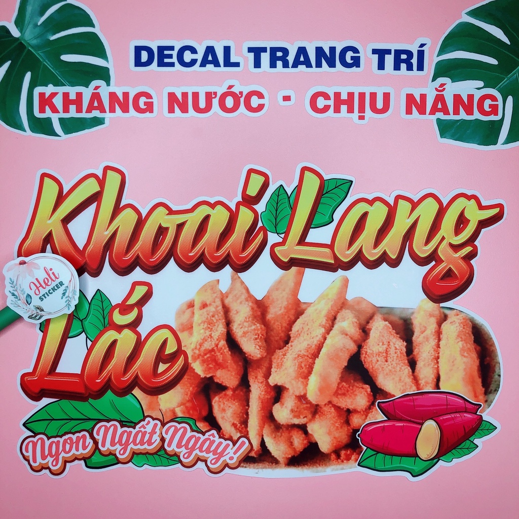 Decal Trang Trí Quán KHOAI LANG LẮC ✨ Hình Dán Decor Quán Ăn Vặt, Trà Sữa - Sticker Kháng Nước, Chịu Nắng, Cắt Sẵn.