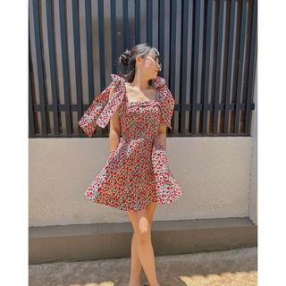 Đầm 2 dây cột nơ hoa nhí