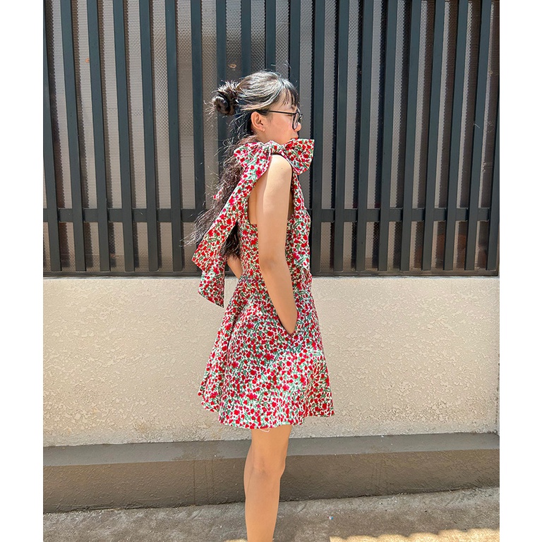 Đầm 2 dây cột nơ hoa nhí