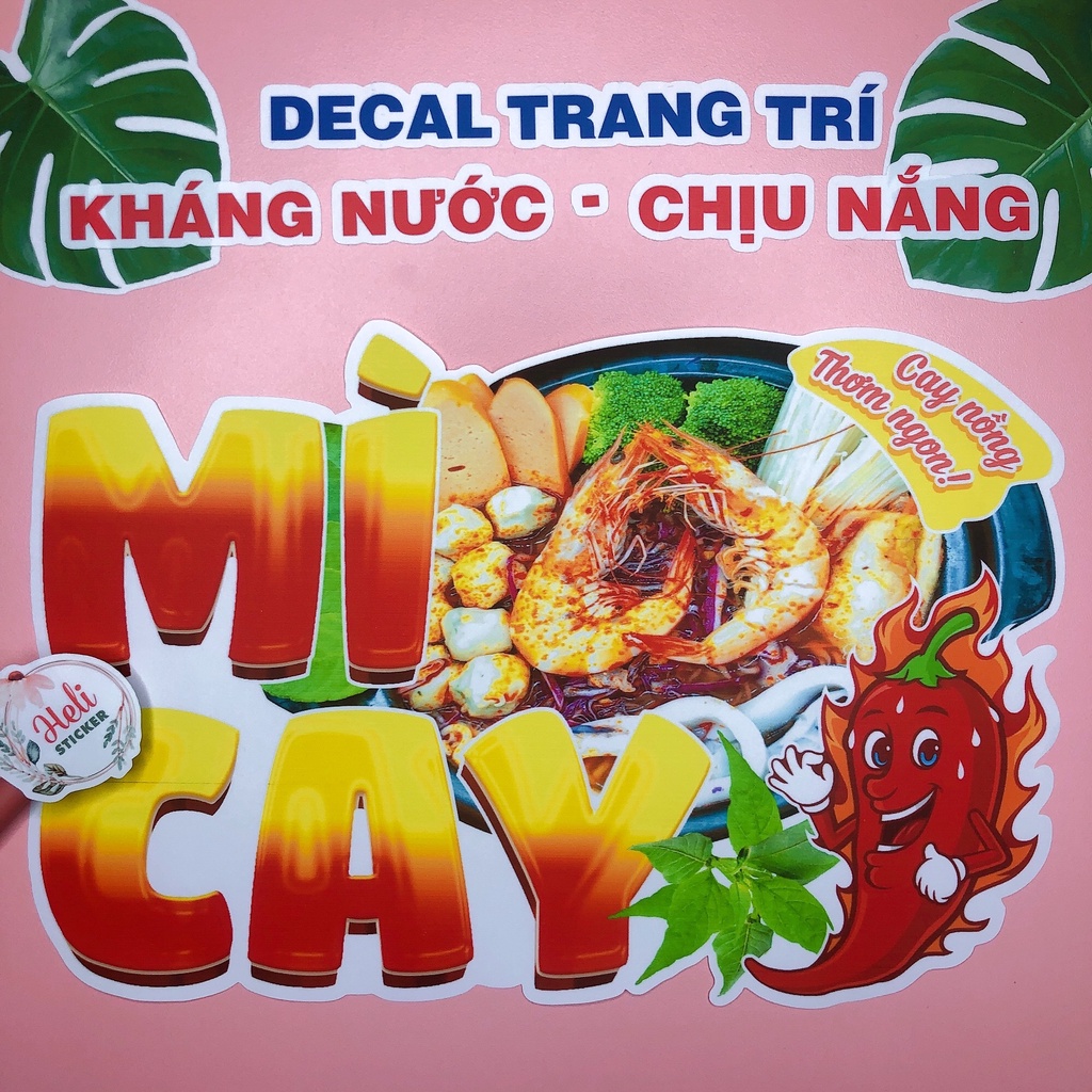 Decal Trang Trí Quán MÌ CAY Loại 1 ✨ Hình Dán Decor Quán Ăn Vặt, Trà Sữa - Sticker Kháng Nước, Chịu Nắng, Cắt Sẵn.