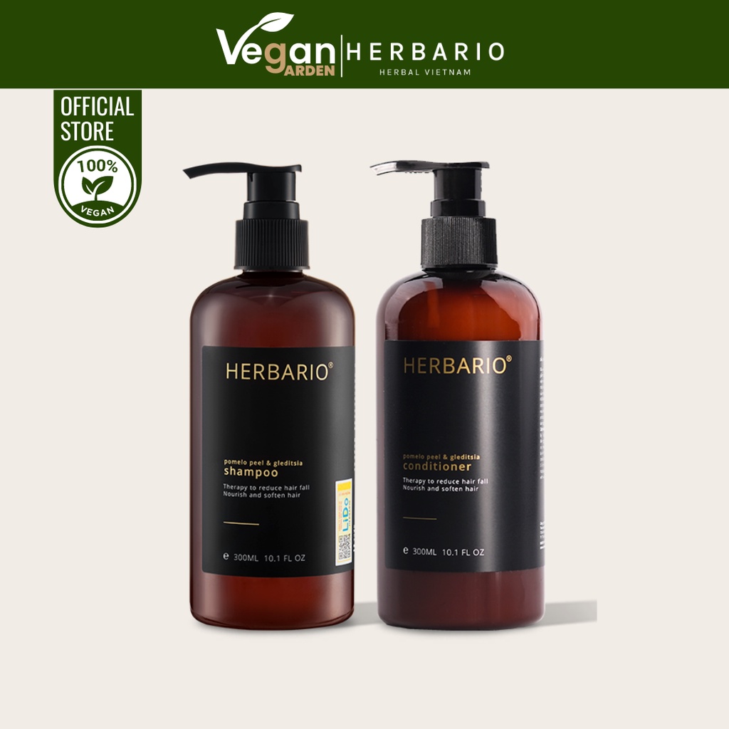 Bộ đôi dầu gội dầu xả vỏ bưởi bồ kết Herbario giúp tóc ngày càng chắc khỏe - Thuần Chay Vegan Garden