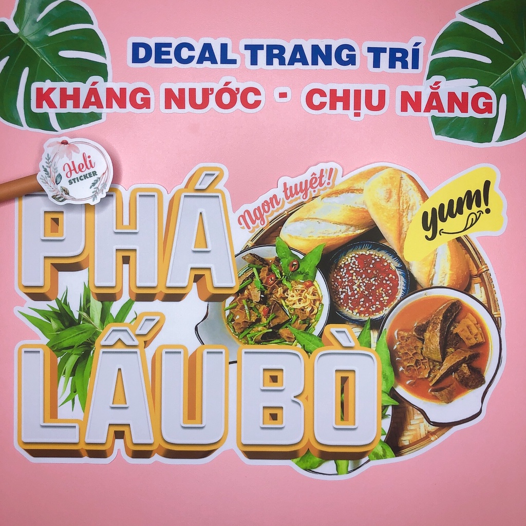 Decal Trang Trí Quán PHÁ LẤU BÒ Loại 1 ✨ Hình Dán Decor Quán Ăn Vặt, Trà Sữa - Sticker Kháng Nước, Chịu Nắng, Cắt Sẵn.