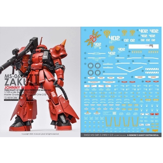 Decal nước sticker cho mô hình 1/100 MG MS-06R ZAKU II 2.0 JOHNNY RIDDEN Bandai - tunghondaGamer