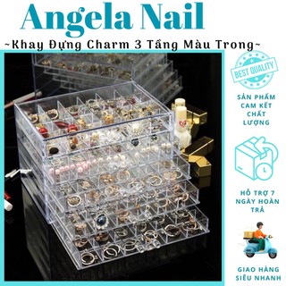 Khay đựng charm đá phụ kiện nail trang sức mica 3 tầng trong suốt