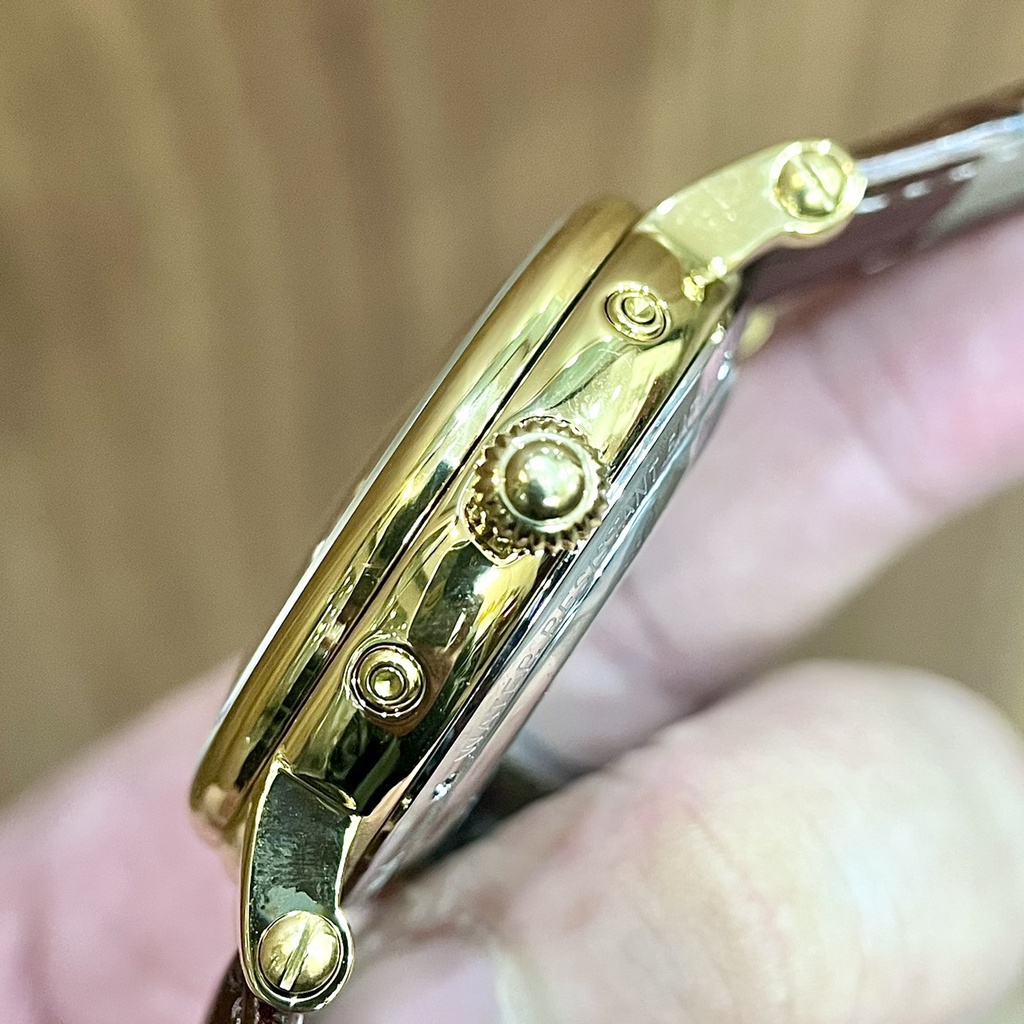 Đồng hồ Nam Patex 6kim size 40mm chạy cơ automatic vỏ vàng gold dây da thứ ngày tháng trăng sao