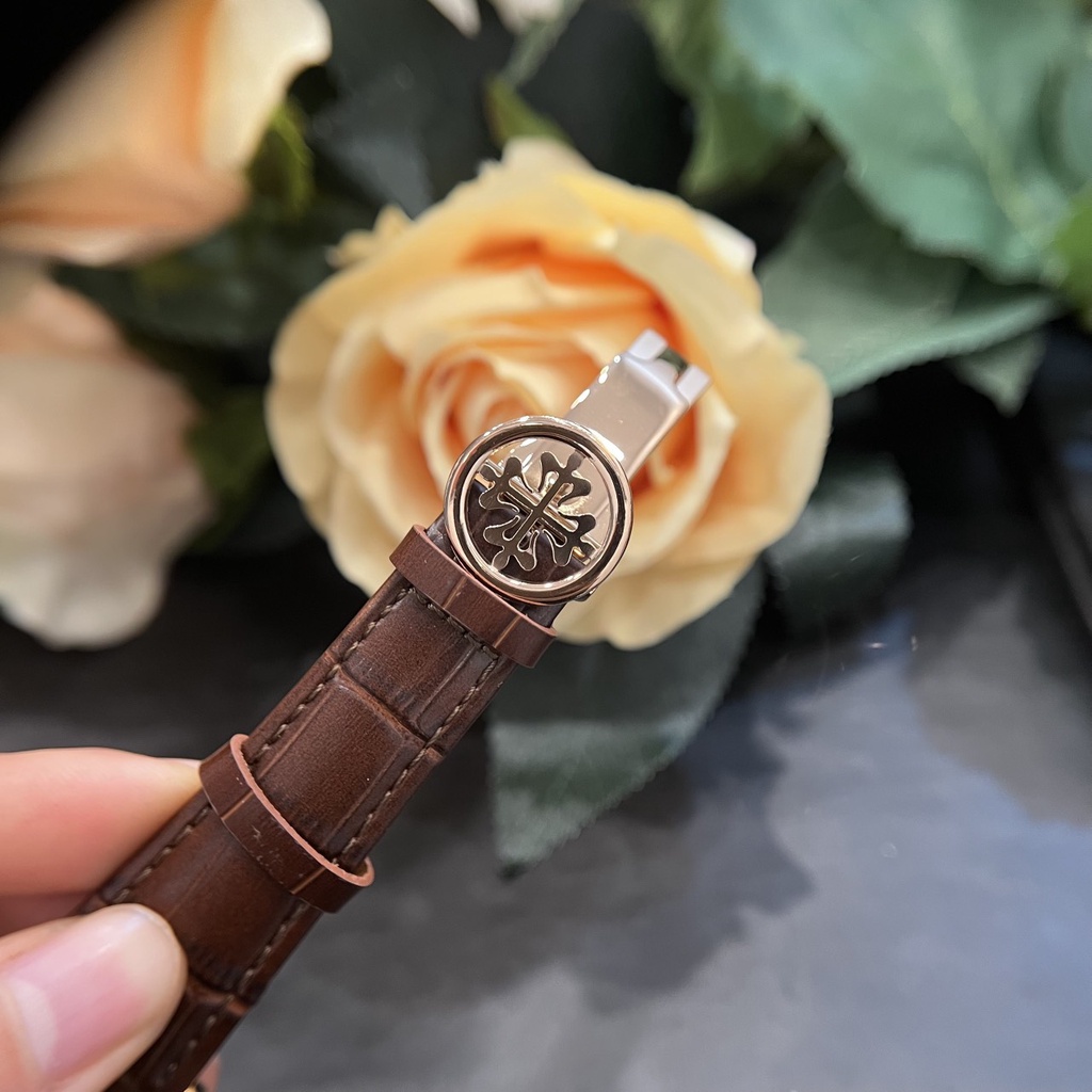 Đồng hồ Nam Patex 6kim size 40mm chạy cơ automatic vỏ vàng gold dây da thứ ngày tháng trăng sao