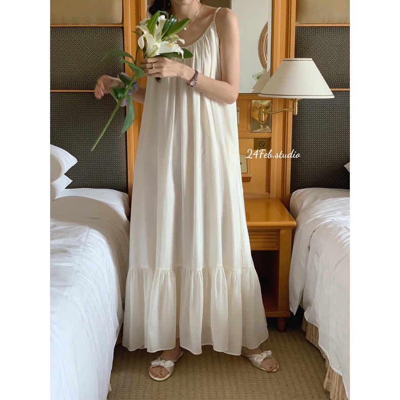 Váy hai dây đũi xước đuôi cá dáng maxi phong cách Vintage Hàn Quốc