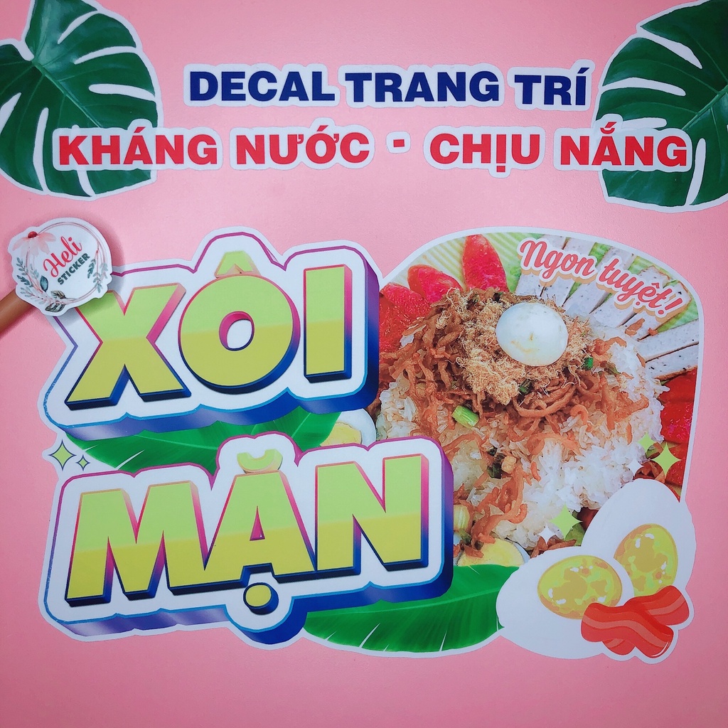 Decal Trang Trí Quán XÔI MẶN Loại 1 ✨ Hình Dán Decor Quán Ăn Vặt, Trà Sữa - Sticker Kháng Nước, Chịu Nắng, Cắt Sẵn.