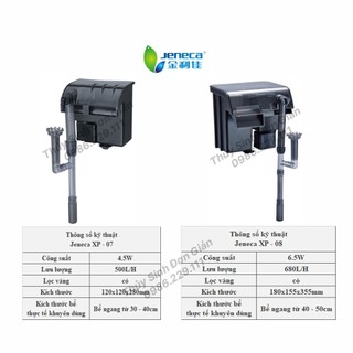 Máy lọc thác bể cá thủy sinh jeneca | xp-07 | xp-08 | có lọc váng - vỏ đen