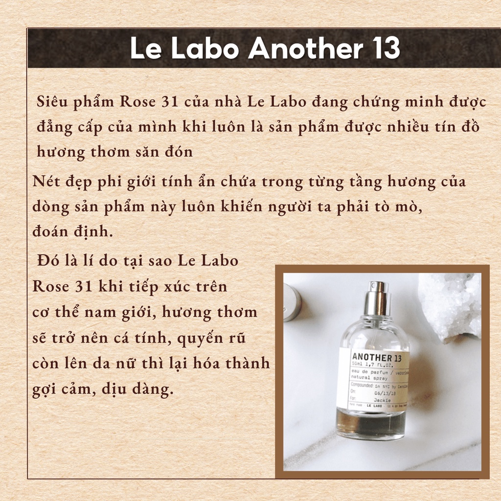 [CHÍNH HÃNG] Nước Hoa Nam Nữ (Unisex) Le Labo Rose 31 Chiết 10ml Cuốn hút, Tinh tế, Sang trọng | BigBuy360 - bigbuy360.vn