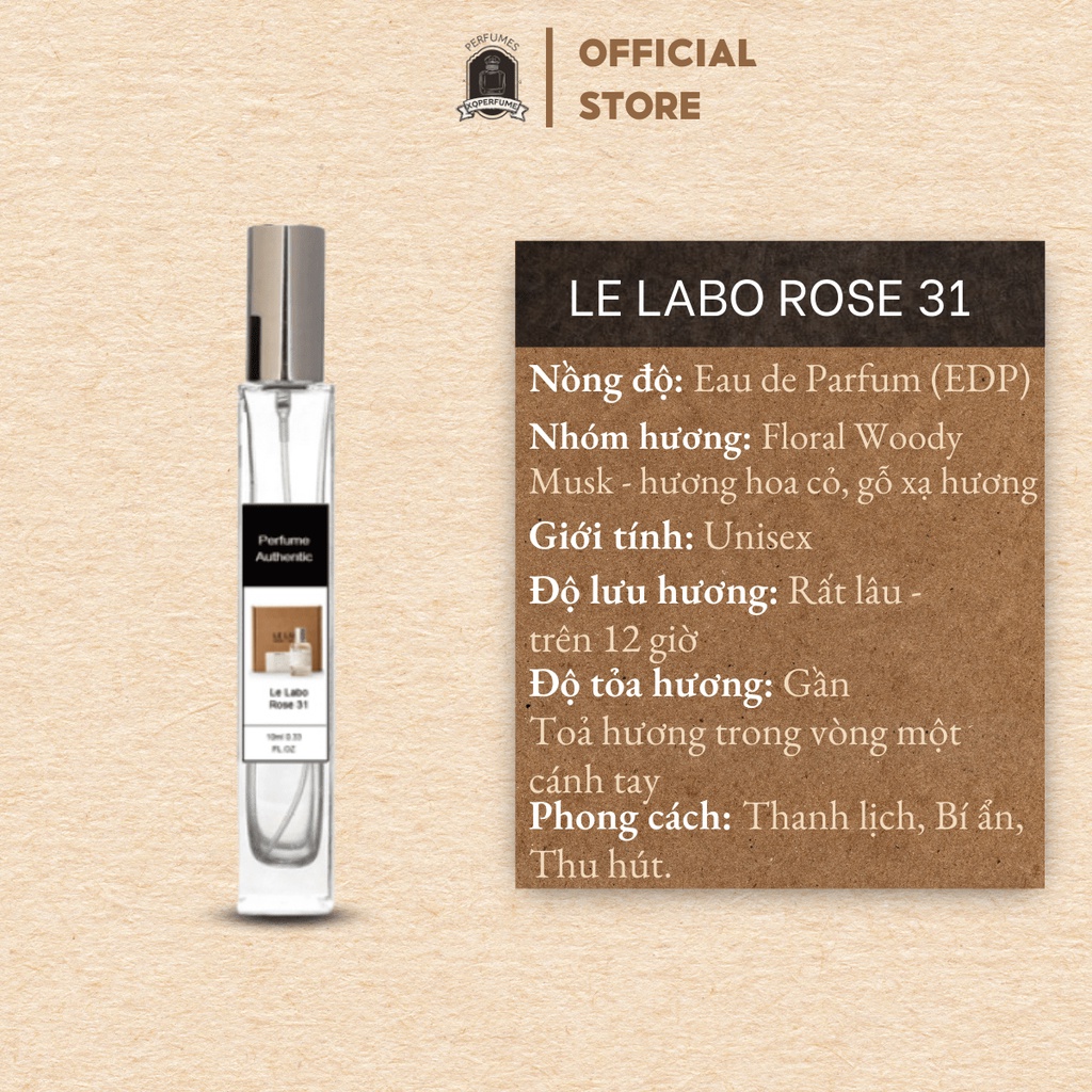 [CHÍNH HÃNG] Nước Hoa Nam Nữ (Unisex) Le Labo Rose 31 Chiết 10ml Cuốn hút, Tinh tế, Sang trọng