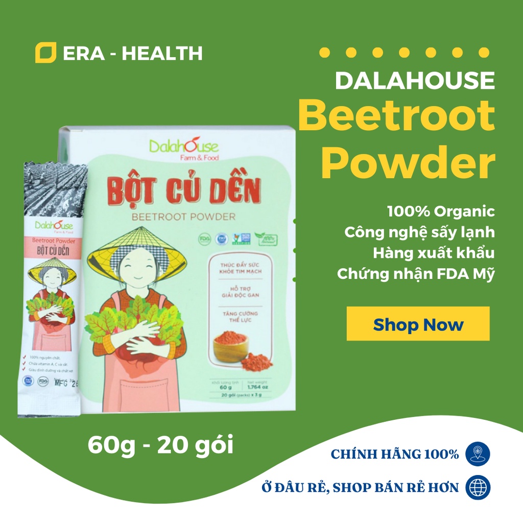 Bột Củ Dền Nguyên Chất Sấy Lạnh Dalahouse 60g, Organic Giúp Bổ Máu, Đạt Tiêu Chuẩn Châu Âu