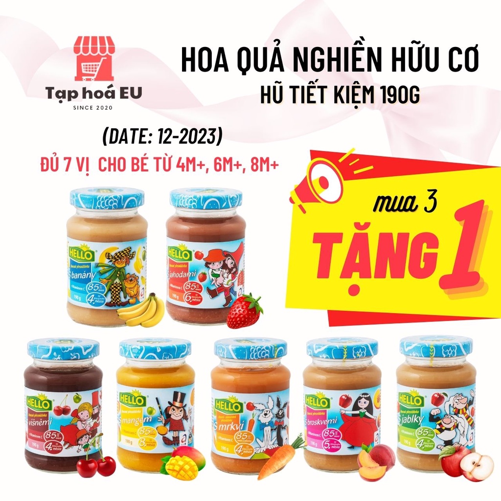 Mua 6 tặng 1 Tuýp hoa quả nghiền hữu cơ Hello nội địa EU nhiều vị thơm