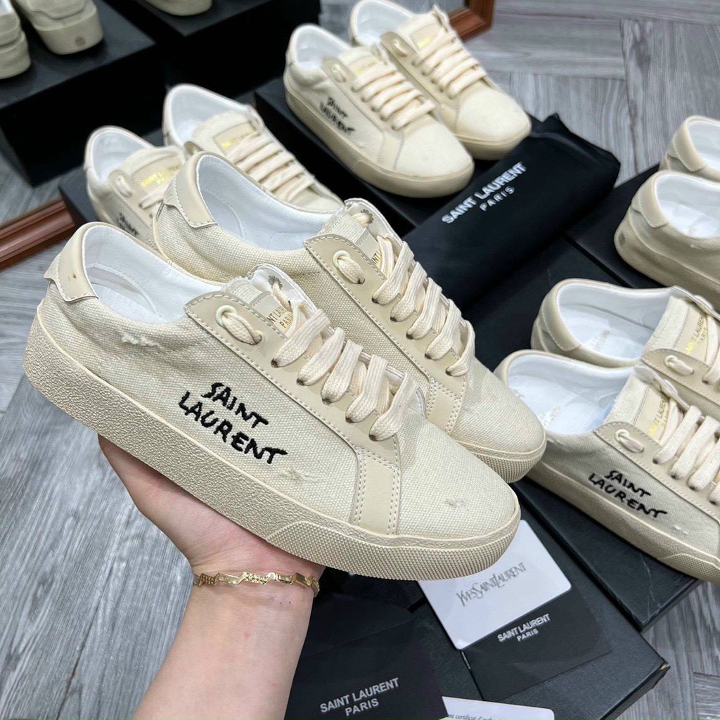(ẢNH THẬT + HÀNG SẴN) GIÀY thể thao nam nữ SAINT LAURENT, Giày Paris kem vải hàng cao cấp.