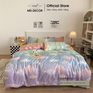 Bộ Chăn Ga Gối Cotton Poly MD DECOR Drap Giường 5 món nhiều size Ra Nệm M4 M6 M8 họa tiết dễ thương