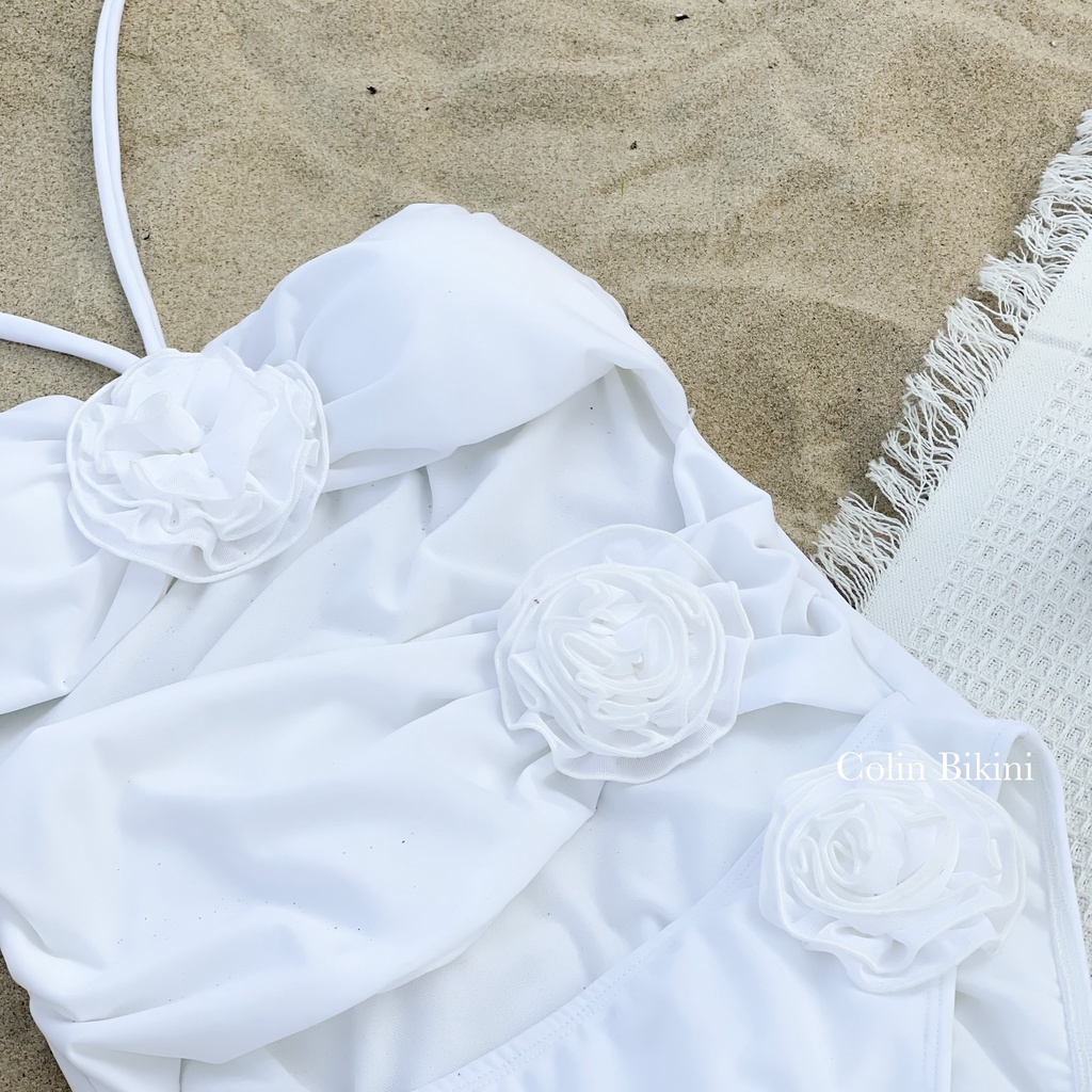 Set Đồ Bơi Liền Thân Cut-out Đính Hoa Hồng Trắng - Monokini Đồ Đi Tắm Biển Một Mảnh Thời Trang Sexy Quyến Rũ | BigBuy360 - bigbuy360.vn