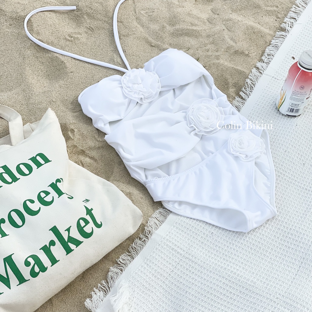 Set Đồ Bơi Liền Thân Cut-out Đính Hoa Hồng Trắng - Monokini Đồ Đi Tắm Biển Một Mảnh Thời Trang Sexy Quyến Rũ | BigBuy360 - bigbuy360.vn